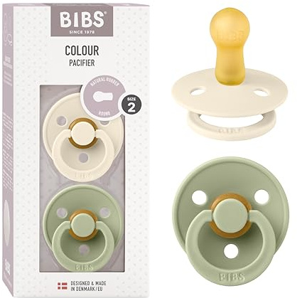 BIBS Colour Schnuller 2er-Pack, BPA-frei, Kirschform Nippel. Naturkautschuk/Latex, Hergestellt in Dänemark. Größe 2 | 6+ Monate | 2-Pack, Ivory/Sage