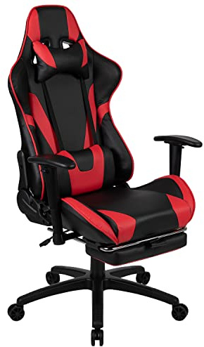Flash Furniture X30 Gaming Chair, Ergonomic Office Chair for PC and Gaming Setups, Adjustable Racing Chair with Fully Reclining Back Support, Black Gaming Chair with Red Trim
