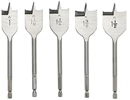 BlueNatHxRPR 5 PCS 1 to 1-1/2 Wood Spade Drill Bit Set Wood Paddle Flat Bits