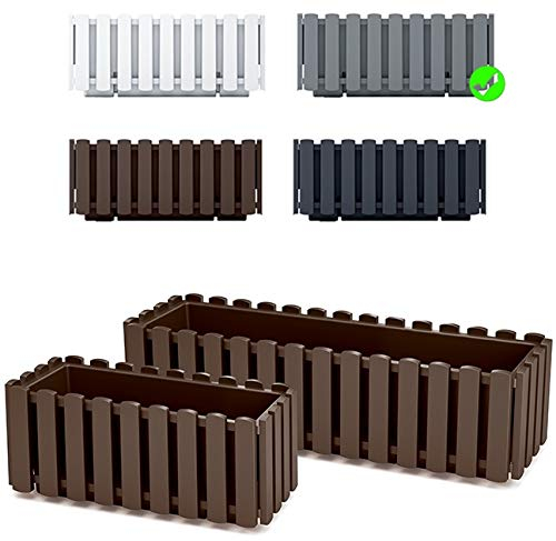 Blumenkasten Blumentopf Balkonkasten Latten-Optik Pflanzkasten Pflanzgefäß Lattenzaun-Design (380 Grau)