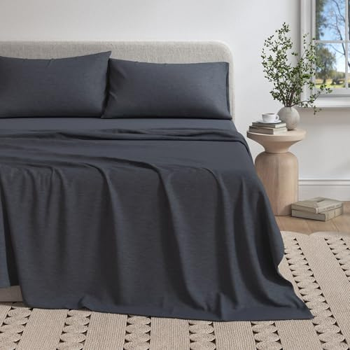Great Bay Home Cotton Jersey Knit Twin/Twin XL Sheet Set - Ultra-Soft, Stretchy, Heathered Melange Bed Sheets - Cozy, Soft T-Shirt Sheet & Pillowcase Set (Navy)