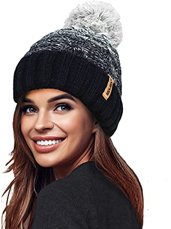 RockJock STORMACTIVE 100% Waterproof Ladies Unisex Chunky Ombre Warm Winter Teddy Fleece Lined Knitted Pompom Beanie Hat