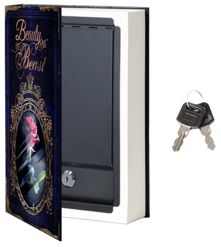 Fake Book Box - Small Safe Box with Key Lock - Hidden Safe in Plain Sight - Diversion Safes - Secret Safes (Beauty Beast) (Large)