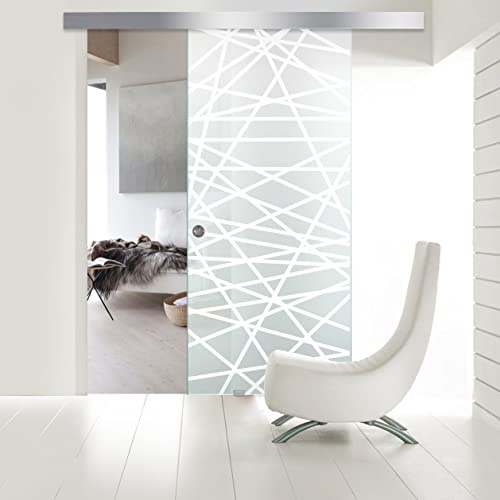 BOSS Porta Scorrevole in vetro modello DIAMOND 60x215 cm (60/80/90 cm) 8 mm, vetro Satinato, Nano rivestito bianco, kit hardware complete (60x215 cm, DESTRA)