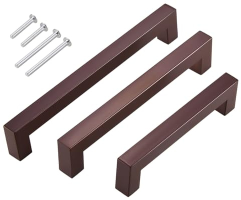 Stahlia Möbelgriffe Edelstahl 128 mm Bohrlochabstand Schrankgriffe dunkelbraun (5 Stück) Küchengriffe 15x15mm Schubladengriffe Handgriff Quadratisch