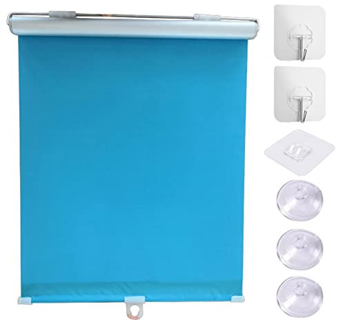 Saugnapf Rollos Für Fenster,Einziehbarer Verdunklungsrollo,Tragbare Sonnenschutz Rollos,Temporäre Jalousien,Dachfenster Thermorollo Sichtschutz Vorhänge,Ohne Bohren,Blue-50×125cm(19.7*49.2in)