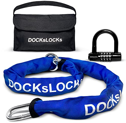 DocksLocks 8 mm Sicherheitskettenschloss-Set (91,4 cm, 1,8 m oder 3 m), robust, Cinch-Stil, wetterfest, gehärteter Karbonstahl, inklusive kompaktem Bügelschloss, 3 m