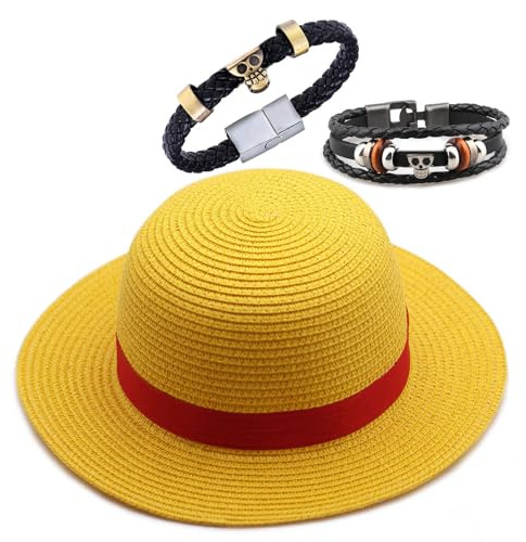YouU Strohhut Rucy Armbänder Sommer Outdoor Reisen Cosplay Schmuck mit Anime OP. Aufkleber 23 Stück