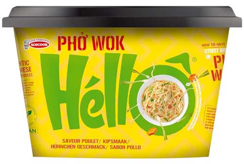 Pho Wok HELLO Bowl Hühnergeschmack Instantnudeln 76g | Einzelpackung mit schneller Zubereitung in wenigen Minuten - Traditionelle vietnamesische Pho Wok Nudelsuppe
