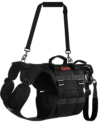 OneTigris Hundegeschirr, Invictus Hunde Tragehilfe für Mittelgroße Große, Einstellbar Gehhilfe für Hunde mit 3 Griffen für behinderte, verletzte oder ältere Schwarz M