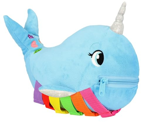 Buckle Toys - Bubbly Narwhal - Develop Fine Motor Skills - Sensory Learning Activity Toys - Toddler Plane Travel Essential