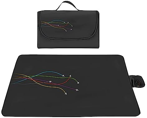 Picknickdecke Wasserdicht 200x300cm,Faltbare Tragbare Strandunterlage Picknickdecke,Ultraschall-Punktbügelprozess,Maschinenwaschbar Mehrzweck für Camping,Wandern,Park,Strand,Cartoon-Flugzeug Linien