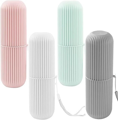 SSyang Étui à Brosse Dents de Voyage, 4 pièces Étui Boîte Rangement pour Gobelet, Etui à Brosse à Dents de Voyage,Tasse de Brosse à Dents de Voyage,pour Camping Plein Air Voyage(Blanc+Vert+Rose+Gris)