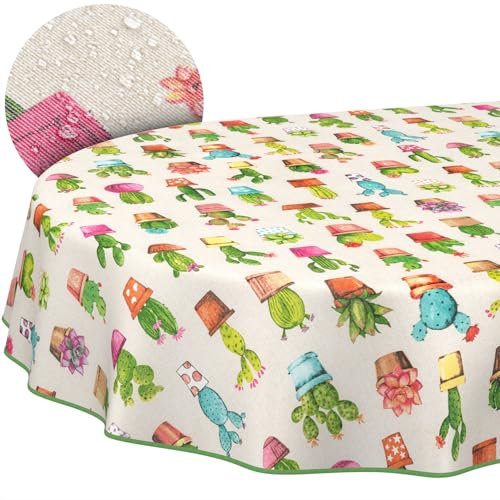 Tischdecke aus Stoff Textil abwaschbar Tischwäsche Tischtuch Baumwolle Polyester Cactus Oval 180x140cm In-/Outdoor Tischdecke