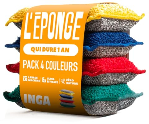 INGA - 4 x Wiederverwendbare, waschbare Schwämme - Hochwirksam, kratzfrei - Doppelseitig - Wechselt zu einem waschbaren Schwamm, der EIN Jahr lang hält