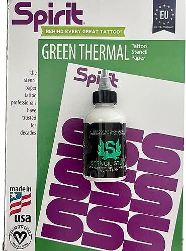 HAN-SEN Stencil Stuff Abzugsflüssigkeit 125 ml Abzugscream Schablone/Skizze Transfer + 100 Blatt SPIRIT A4 Green Matrizenpapier für Thermokopierer