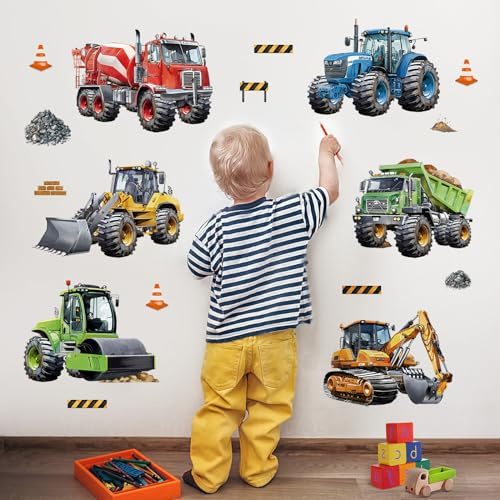 decalmile Wandsticker Junge Fahrzeuge Traktor Wandtattoo Auto Bagger | Abziehbare und Aufklebbare Wandaufkleber, DIY Abnehmbare Wandkunst Abziehbilder, Wandfreundlich, Leuchtenden Farben