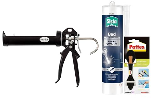 Sista Bad Profi-Qualität Sanitär Silikon, schimmelresistente und geruchsneutrale Dichtmasse, Weiß (1x280ml) & Pattex Profi Metall Kartuschenpistole & Pattex Glätt-Cutter