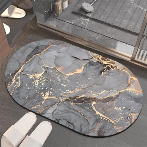 Fooyho Super SaugfäHige Bodenmatte 90x120cm Schnelltrocknende Badezimmerteppich, Badematten Badteppiche rutschfest Waschbar, Stone Bath Mat Badezimmermatte Badezimmer Teppich Bad Badeteppich Square