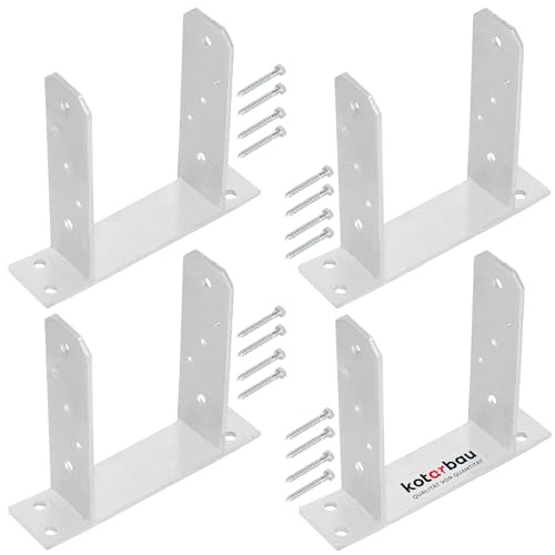 KOTARBAU® 4 stycken Stolphållare 140 mm TT förzinkat stål stolphållare för fastsättning av betongankare för stolpar, trästolpar, stolpe, stolpe, stolpankare, staketstolpar, metall, golvfot för