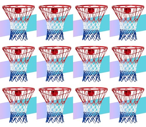 NEIJIANG Basketballnetz-Ersatz, 2025 Upgrade, dicke professionelle Basketballnetze, strapazierfähig, für den Außenbereich, wetterfest, verblasst nicht, 12 Schlaufen (Rot, Weiß, Blau)