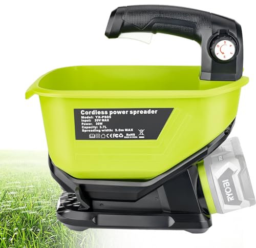 YEX-BUR Cordless Seed Spreader for Ryobi 18v Battery, 18v Lawn Feed Spreader, Year-Round Used, Battery Powered Handheld Spreader Holds Up to 8,000 sq. ft.(Battery Not Included)