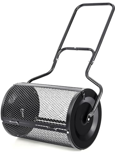 AHDFY Kompoststreuer 70l, DüNgerstreuer Rasen Garten, Gartenstreuer FüR DüNger Saat, Samenstreuer, Torfmoos-Streuer Mit T-Griff, FüR DüNger Wie Kompost Mist Erde Torfmoos, Black