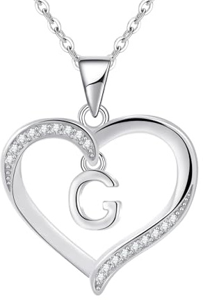 Cosie Lily Silver Necklaces for Women Heart Initial Necklace Sterling Silver Necklace Letter Necklace G Name Pendant Jewellery for Women,Initial Necklaces for Girls Gifts for Girls Birthday Presents