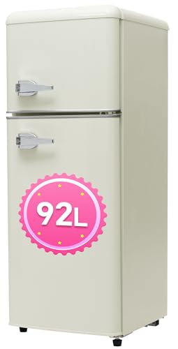 DRIXNO Retro-Kühlschrank, Kühlschrank mit Gefrierfach Klein, 92 Liter 105.5 cm Hoch, 41 cm Breit, Zweitürig, 28 Liter Gefriervolumen, 181 kWh/Jah