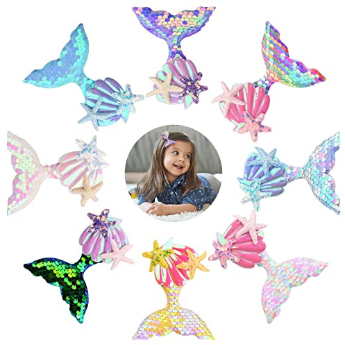 Kinder Haarschmuck Set, 8 Stück Meerjungfrau Haarspangen Mädchen, Kopfschmuck mit Glitter Pailletten, Mermaid Hair Waver, Perfekt für Hochzeiten, Weihnachten, DIY