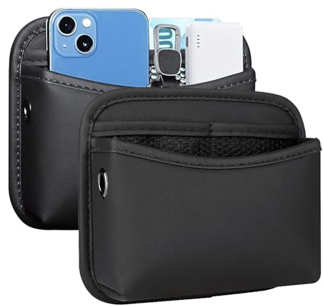 SOOPII 2Pack Car Side Pocket Organizer, Universal Small PU Leather Sewn Car Seat Side Pocket Pouch, Multifunctional Console Side Organizer Bag for Phone, Keys, Sunglasses and Wallet (Black)