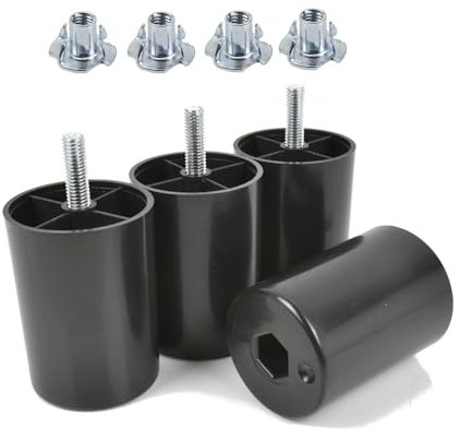 woplus 4er Set Möbelfüße aus Kunststoff Rund H: 70 mm Schwarz Ø 50 mm Mit Einschlagmuttern