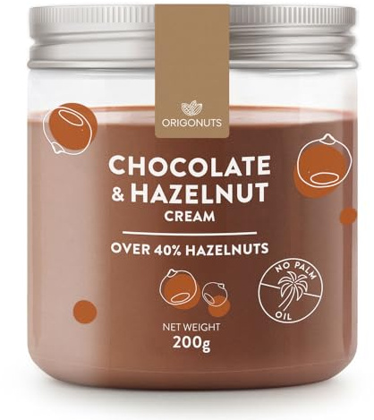 ORIGONUTS - Crema de chocolate - Crema para untar de chocolate y avellanas - Con un 41,9% de avellanas, sin aceite de palma ni colorantes - Para tartas, galletas, postres y pasteles - 200g