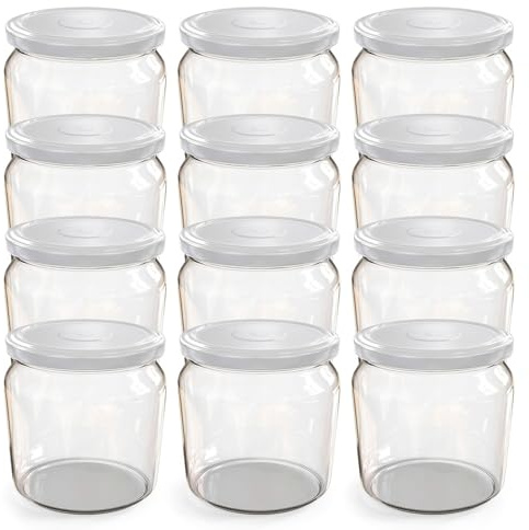 Oputec 12 x 360 ml Einmachgläser mit Schraubdeckel Weiß – Perfekt für Marmeladen, Konfitüren und mehr, Vorratsgläser mit Deckel, ideal als Marmeladengläser und Schraubgläser