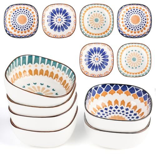 bssmmai Set da 6 ciotole per salse in ceramica, diametro 9,4 cm, 200 ml, ciotole decorative per salsa di soia, olive, tapas, noci, dessert bohémien