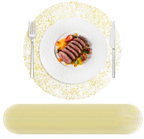Hysenm 50 Pcs Gold Disposable Placemats Set Ultra-Thin Table Doilies Mats
