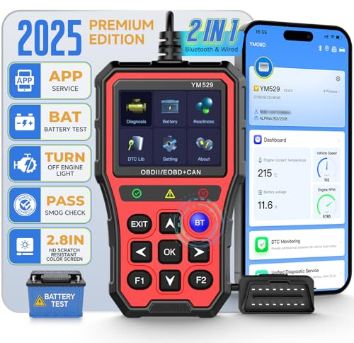 Bingohive Professional OBD2 Scanner avec testeur de Batterie - Outil de Diagnostic 2,8 Pouces IPS écran TPU Case vérifier la préparation aux émissions Lire et Effacer Les Codes d'erreur rouge