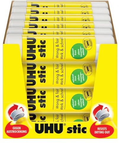 UHU Stic - Barras de pegamento sin disolventes, color blanco se seca transparente, tubos de 0.35 onzas, paquete de 48 barras