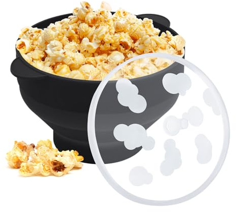 Popper de silicona para microondas, palomitas de maíz para microondas, cuenco plegable para hacer palomitas de maíz (negro)