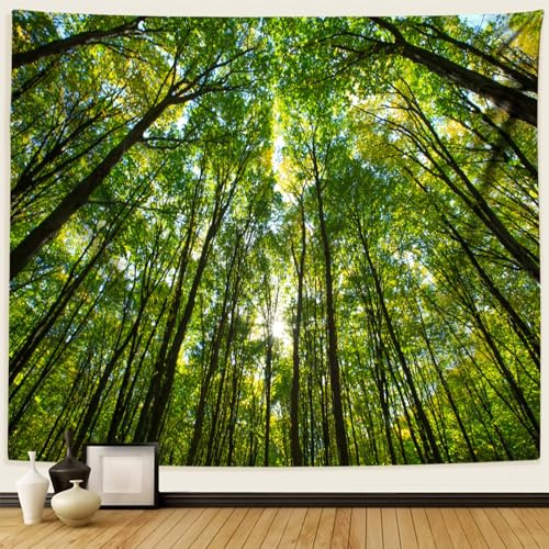 Dsnyu Wandteppich Wald Klein, Wandbehang Landschaft Bäume Grün | Wandtuch Deko Natur 150x130cm Polyester Wanddeko Schlafzimmer Modern
