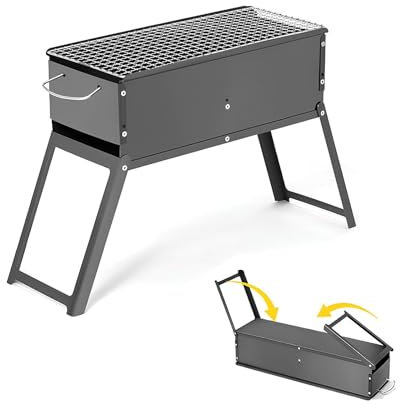 YTYTU Holzkohlegrill Klappbarer Tragbarer Grill Mit Grillrost Bürste Spieße Komplettes Zubehör Höhenverstellbare Roste Für Hinterhof Camping & Kochen(40 * 19 * 35cm)