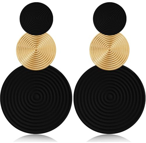 Statement Ohrringe, Ohrringe Gold Groß, Boho Ohrringes Hängend, Scheibe Ohrstecker, Dreilagige Kreis Ohrringes mit Runden Scheiben, Schmuckgeschenke für Frauen zum Geburtstag, Feiertag (A)