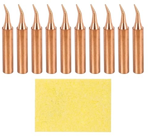 sourcing map 10 Pcs 900M Soldering Iron Tips Copper Non-Magnetic Welding Head with Cleaning Sponge Pad Replacement for Solder Station Tip (900M-T-IS)
