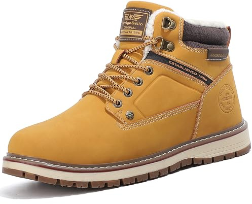 ARRIGO BELLO Bottes Homme Hiver Chaussure Bottines Montante Fourrure Antidérapant Chaude Cuir Neige Randonnée Boots Taille 41-46 (A Jaune-Fourrure Chaude, Taille 43)