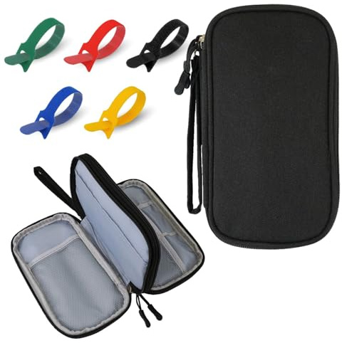 SIGMAWISE® Organizador Cables Viaje – Estuche Cables + 10 Bridas Autoadherentes – Estuche para Cargadores, USBs y Accesorios Electrónicos – Bolsa Compacta y Versátil (Negro)