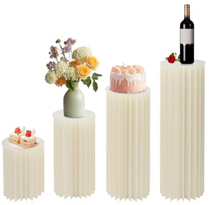 Lot de 4 supports de fleurs avec base cylindrique, colonne de fleurs pliable en papier, support de fleurs pour gâteau de mariage, support de plantes rond en carton, colonne romaine en carton pour