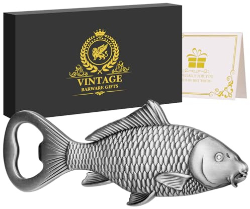 LULLEA Geschenkidee Angler Geschenk, Karpfen Bier Flaschenöffner Fisch, Fisch Deko Geschenke für Angler Männer,Vatertagsgeschenk Geburtstagsgeschenk für Angler Papa Opa Angler Vater, mit Geschenkbox