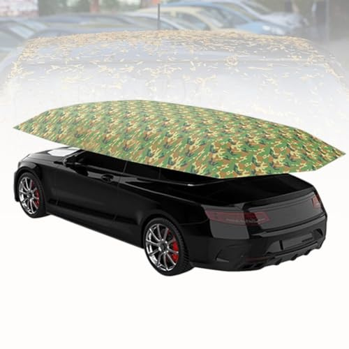 HTDRE Carpa de Techo, Carpa Paraguas para Coche Totalmente automática, Parasol Plegable portátil para cochera, Aislamiento térmico Exterior, protección Solar para Techo, Camuflaje - 4,2 x 2,1 m