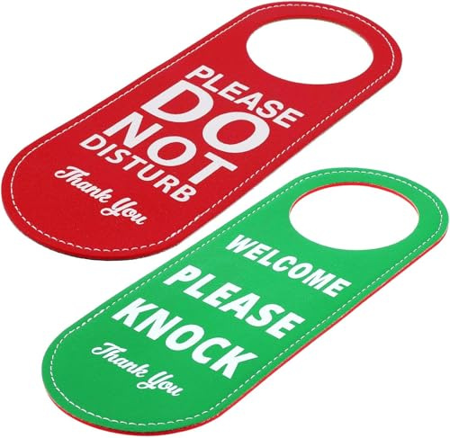 1 Pack Do Not Disturb Door Sign – Double Sided PU Leather Door Sign – Ideal Privacy Sign for Office, Home, Hotel & Bedroom – Perfect Do Not Disturb Sign to Ensure No Interruption (Red & Green)