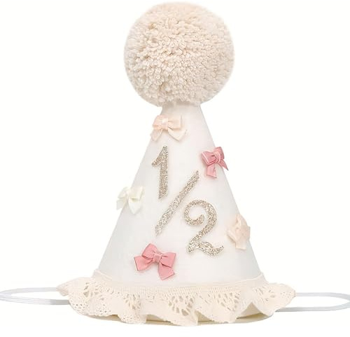 XFSRG Chapeau Anniversaire 1/2 pour Bébé Garçon et Filles Chapeau D’Anniversaire Conique De Mignonne avec un Pompon pour les Fêtes de 6 Mois les Accessoires Photo à Mi-chemin